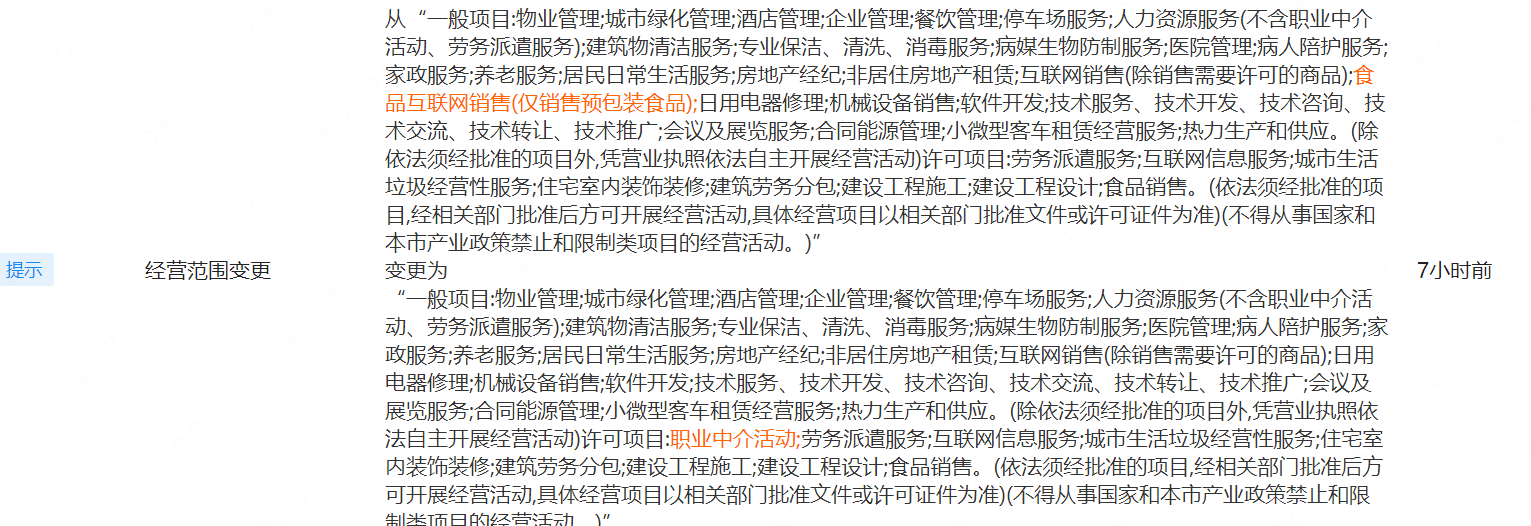 滿天星物業(yè)經(jīng)營范圍新增職業(yè)中介活動(dòng)